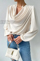 Hnewly - Casual Solid Patchwork U Neck Long Sleeve Tops(6 Colors) Apricot / S Tops/Long Tops